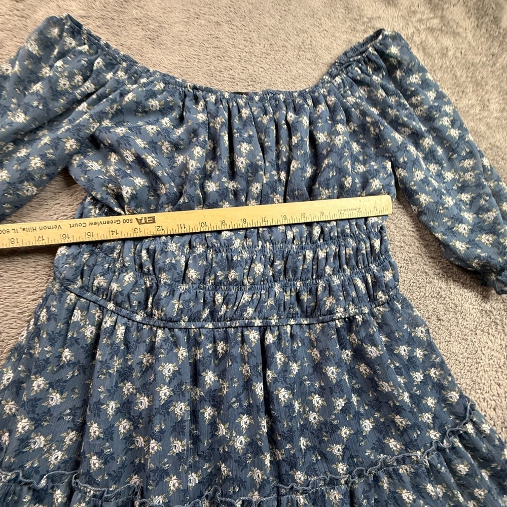 Trixxi Women 1X Off Shoulder Dress Blue Floral Cottagecore Peasant Boho Ruffle - Picture 6 of 8